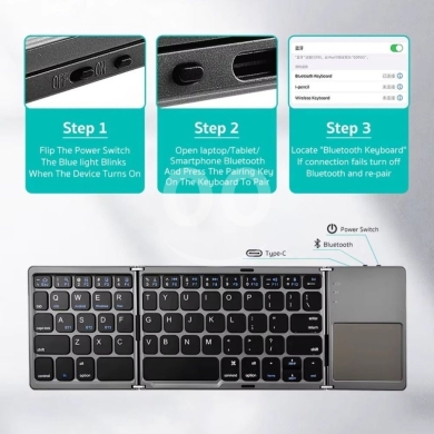 Computers Parts & Software Accessories in Beirut City - Coteci OF-033 Tri-Fold Bluetooth Keyboard with TouchPad - Ultra-Thin, 63 Key, Multi-OS Support