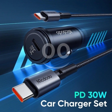 Mobile accessories in Beirut City - Mcdodo CC-749 PD 30W Fast Car Charger Kit - QC/AFC Support, Aluminum Alloy, USB-C Cable Included