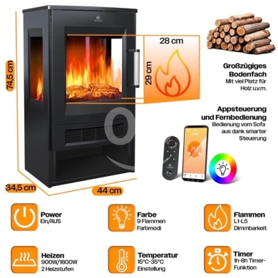 ?? KESSER Electric Fireplace with Heating Panoramic Viewing Window Fan Heater 9 LED Flame — 4