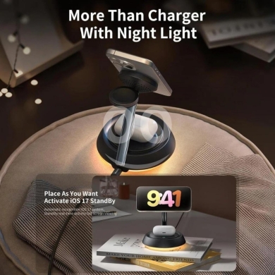 Mcdodo CH-495 3-in-1 Magnetic Wireless Charger - 15W Fast Charging, Night Light, MagSafe… — 2