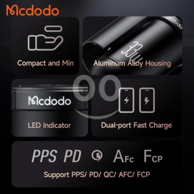 Mcdodo 33W Dual-Port Fast Charger - USB-C PD/PPS & USB-A QC3.0, Aluminum Alloy Housing — 2
