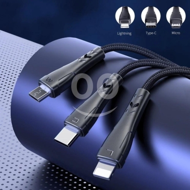 Mobile accessories in Beirut City - Mcdodo CA-696 Mamba 3-in-1 Charging Cable (1.2m) - USB-A to Lightning, Type-C, Micro USB, 3A Max