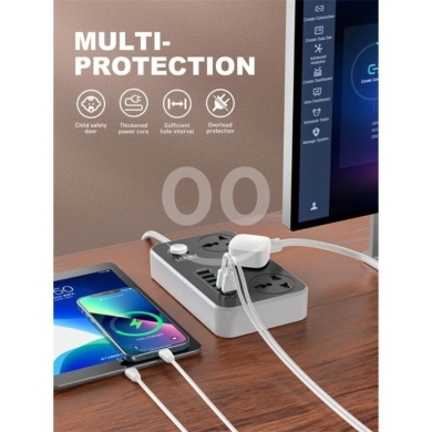LDNIO SC3604 Multi-Outlet Power Strip (2M) - 2500W Max, 3x USB, 17W Fast Charging, Child… — 4