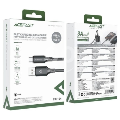 Mobile accessories in Beirut City - AceFast C17-04 USB-A to USB-C Fast Charging Cable - 3A Max, Eco-Friendly Silicone, 1.2m, Flexible &