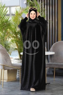 Textured Chevron Velvet Abaya with Attached Cloak - Modest Winter Fashion — 3