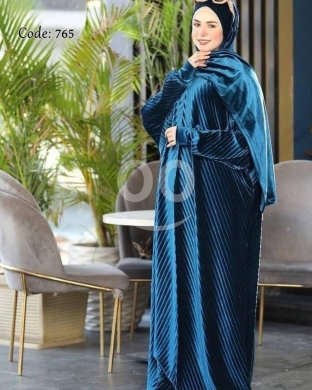 Textured Chevron Velvet Abaya with Attached Cloak - Modest Winter Fashion — 2