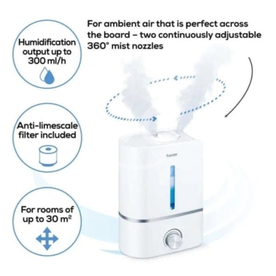 Beurer Air Humidifier - Ultrasonic Atomisation, 4L Tank, 30 m² Coverage, Aroma Function — 2