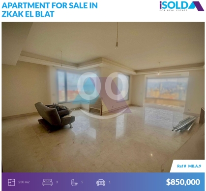 Apartments for sale in Zokak el-Blat - Brand New 230m2 Apartment+sea view 4Sale in Zkak El Blat - زقاق البلاطMBA9