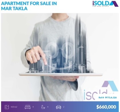 Apartments for sale in Mar Takla - 320 m2 apartment+spacious terrace 4sale in Mar Takla - شقة في مار تقلاPF73A326
