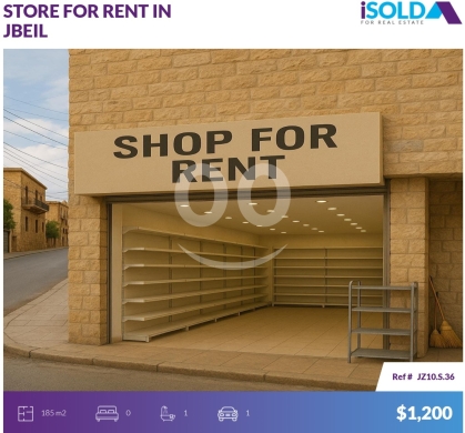 Commercials for rent in Jbeil - 185m2 Shop with very prime location 4rent in Jbeil Town - محل في جبيلJZ10S36