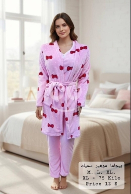 Vêtements, chaussures et accessoires dans Tripoli - Pink Bow Print Plush Fleece Robe & Pajama Set