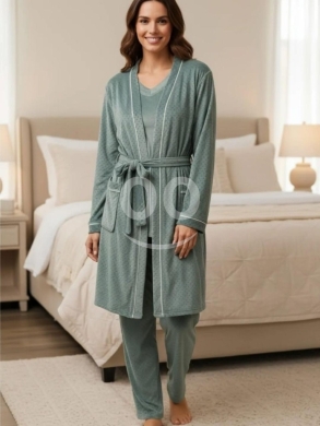 Clothes, Footwear & Accessories in Tripoli - Elegant Teal Dotted Velvet 3 Piece Pajama Set