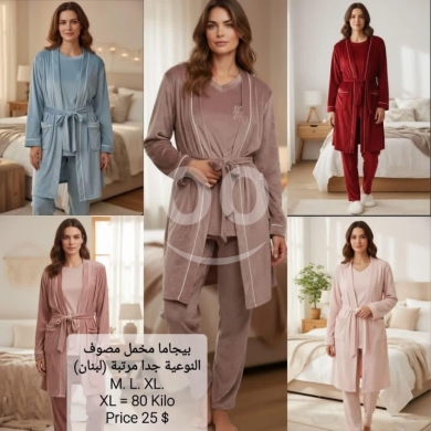 Clothes, Footwear & Accessories in Tripoli - Luxury 3 Piece Velvet Pajama Set with Robe