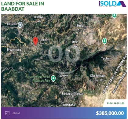 Lands for sale in Baabdat - 1180m2 Prime land+mountain view 4sale in Baabdat - أرض للبيع في بعبداتJA77L80