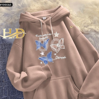 هودي نسائي شتوي واسع (Oversize) - قماش فليس سميك - تطريز فراشات ونجوم عصرية — 5