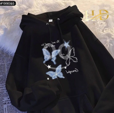 هودي نسائي شتوي واسع (Oversize) - قماش فليس سميك - تطريز فراشات ونجوم عصرية — 2