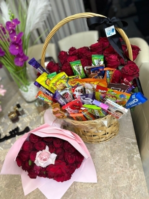 Deluxe Chocolate & Candy Gift Basket with Red Roses | Ultimate Assortment Hamper — 5