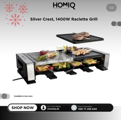 Kitchen appliances in Deir Mimas - Silver Crest 1400W Raclette Grill with Stone Plate | Dual Surface for Grilling & Melting