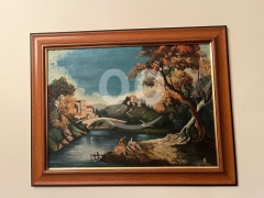 Classical Romantic Landscape Oil Painting | Italianate Bridge & River Scene | Vintage European Art