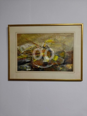 Other Goods in Qobeih - لوحة فنية تجريدية للفنان عادل قديح بإطار مذهب | ألوان دافئة (قياس 50x60 سم)