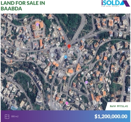Lands for sale in Baabda - 880 m2 land with prime location 4sale in Brazilia-Baabdaبرازيليا-بعبداPF73L41