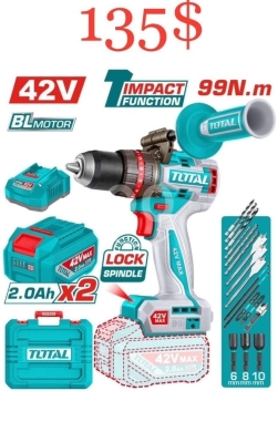 DIY Tools & Materials in Tripoli - TOTAL 42V Cordless Impact Drill/Driver | Brushless (BL Motor) | 99 N.m Torque | 1 Impact Function