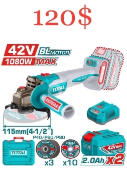 DIY Tools & Materials in Tripoli - TOTAL 42V Cordless Angle Grinder Kit | 1080W MAX | Brushless (BL Motor) | 115mm (4-1/2")