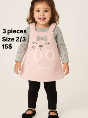 Clothes, Footwear & Accessories in Tripoli - 3-Piece Pink Cat Jumper Dress Set for Toddler Girl