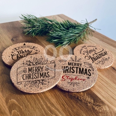 Other Goods in Zalka - Custom Engraved Cork Christmas Coasters - Holiday Table Decor (Sets of 4, 6, 8)
