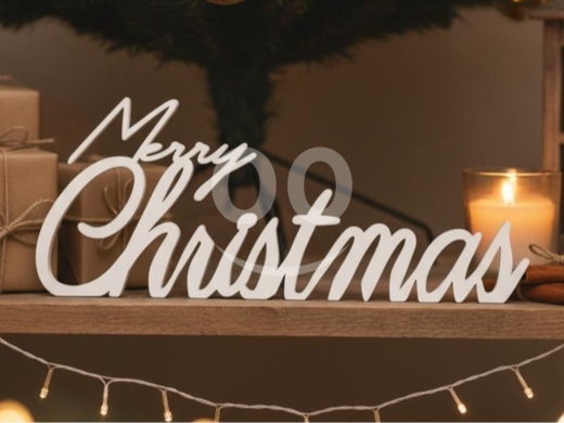 Other Goods in Zalka - "Merry Christmas" Script Sign / Shelf Decor - Modern White Wooden/Resin Piece (20x8 cm)