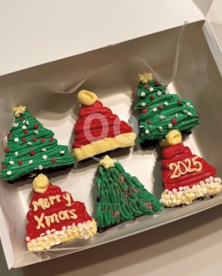 Festive Christmas Brownies: Box of 6 (Trees & Santa Hats) — 2