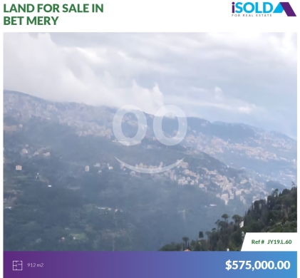 Lands for sale in Beit Meri - 912m2 land+mountain/sea view 4sale in Bet Mery - أرض للبيع في بيت ميريJY19L60