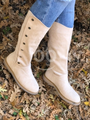 Clothes, Footwear & Accessories in Halba - Chic Beige Suede Knee-High Boots with Button Detail | Made in Turkey | Sizes 36-40