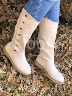 Chic Beige Suede Knee-High Boots with Button Detail | Made in Turkey | Sizes 36-40