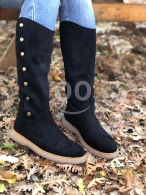 Clothes, Footwear & Accessories in Halba - Classic Black Suede Knee-High Boots with Gold Button Accent | Made in Turkey | Sizes 36-40