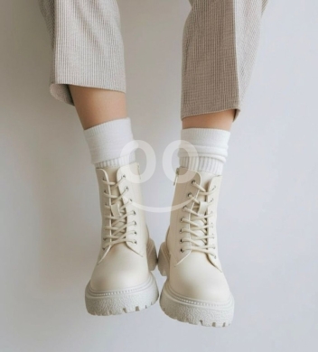 Clothes, Footwear & Accessories in Halba - New Arrivals! Trendy Cream Chunky Platform Combat Boots - Women&#039;s Lace-Up Lug Sole Ankle Boots