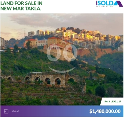 Lands for sale in New Mar Takla - 1480m2 land+mountain view 4sale in New Mar Takla -ارض في نيو مار تقلا JE92L17
