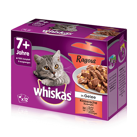 Whiskas Ragout Frischebeutel 12-Pack klassische Auswahl in Gelee 7+
