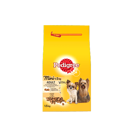 PEDIGREE<sup>®</sup> croquettes spéciales mini chien <5kg au poulet 1,5kg