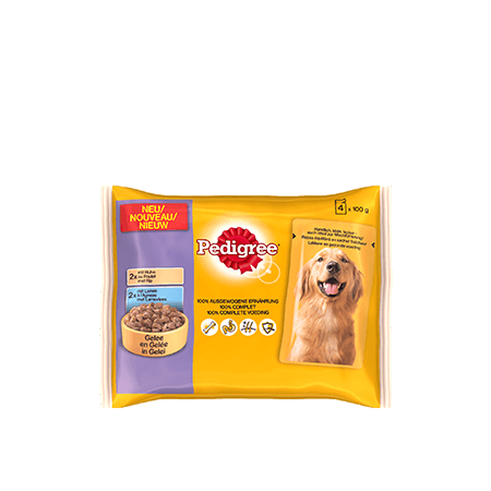 PEDIGREE<sup>®</sup> Sachets Fraîcheur au Poulet / à l'Agneau en Gelée 4 x 100g