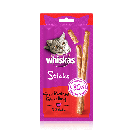 WHISKAS Treats Sticks met Rund 3 x 18g sticks