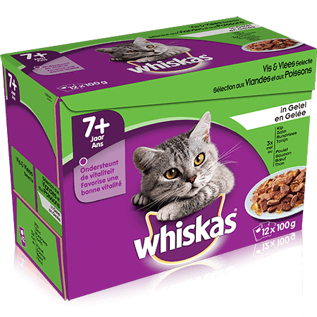 WHISKAS Maaltijdzakjes Vis & Vleesselectie in Gelei 12x100g