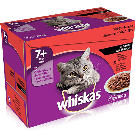 WHISKAS Maaltijdzakjes Vleesselectie in Saus 12 x 100g