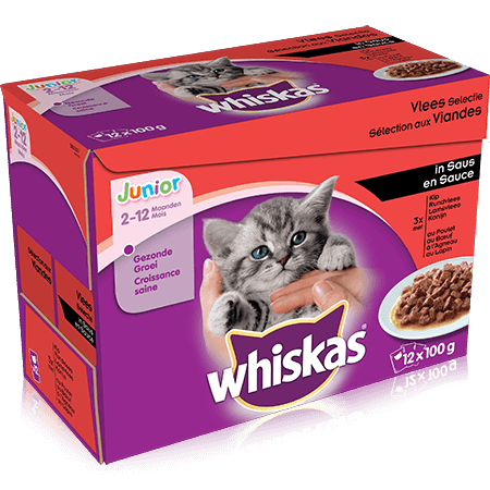 WHISKAS Kitten Sachets Fraîcheur Sélection Viandes en Sauce 12 x 100g