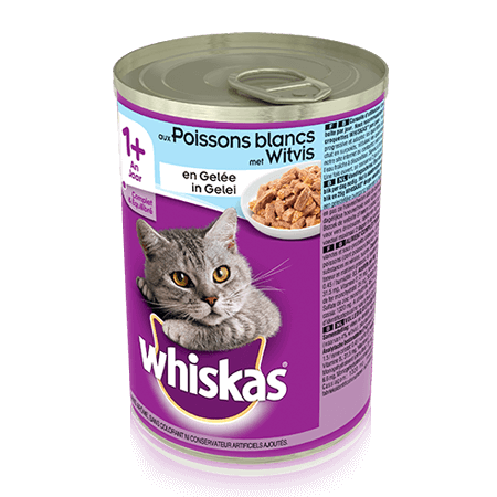 WHISKAS Can aux Poissons Blancs en Gelée 390g
