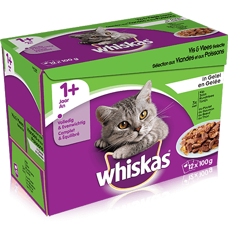 WHISKAS Sachets Fraîcheur Séléction aux Poissons & Viandes en Gelée 12x100g