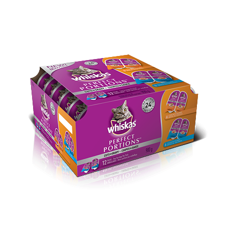 WHISKAS<sup>®</sup> PERFECT PORTIONS<sup>®</sup> Cuts in Gravy Chicken & Salmon Selections 12pk