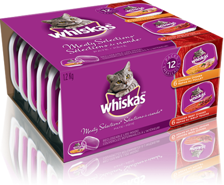 WHISKAS<sup>MD</sup> en barquette refermable SELECTIONS DE VIANDE<sup>MD</sup>
