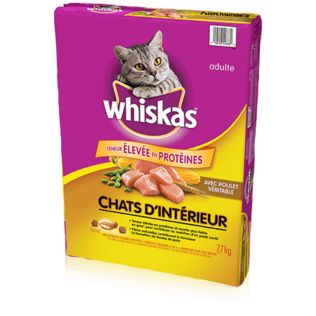 Nourriture sèche pour chats WHISKAS<sup>MD</sup> Chats d'intérieur avec poulet véritable, 7,7 kg