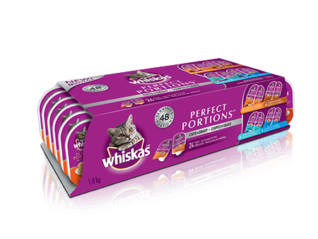 WHISKAS<sup>MD</sup> Perfect Portions<sup>MD</sup> coupes en sauce sélections de poulet, de dinde, de saumon et de thon 24 unités